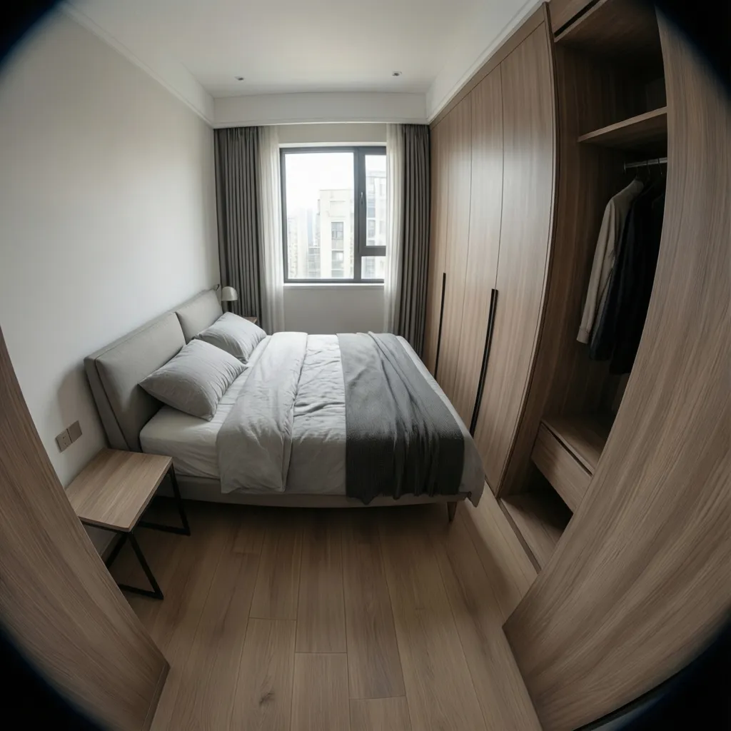 Smart bed placement in a small bedroom with walking path