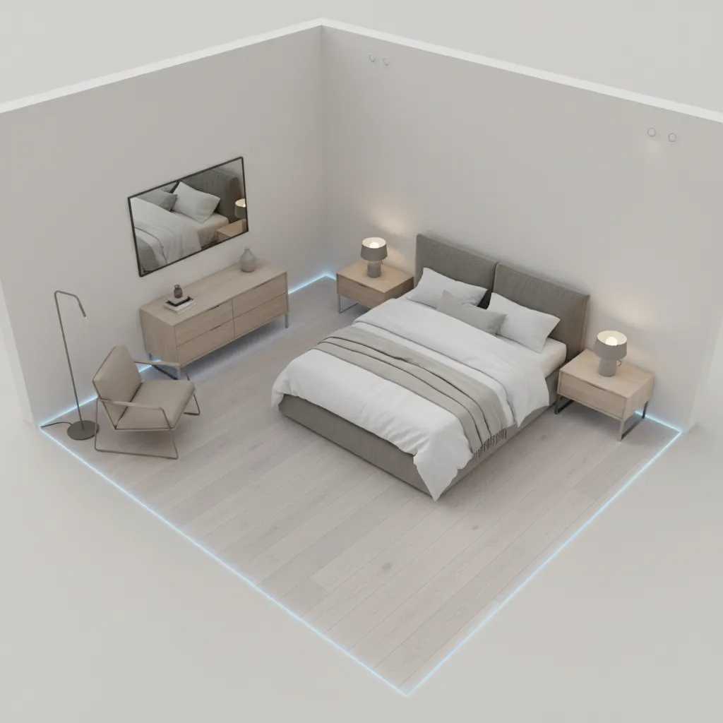 12x12 bedroom layout showing proper walking clearance around furniture