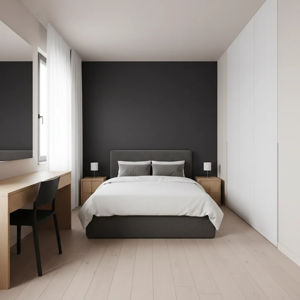 small bedroom using two-tone paint to visually expand space