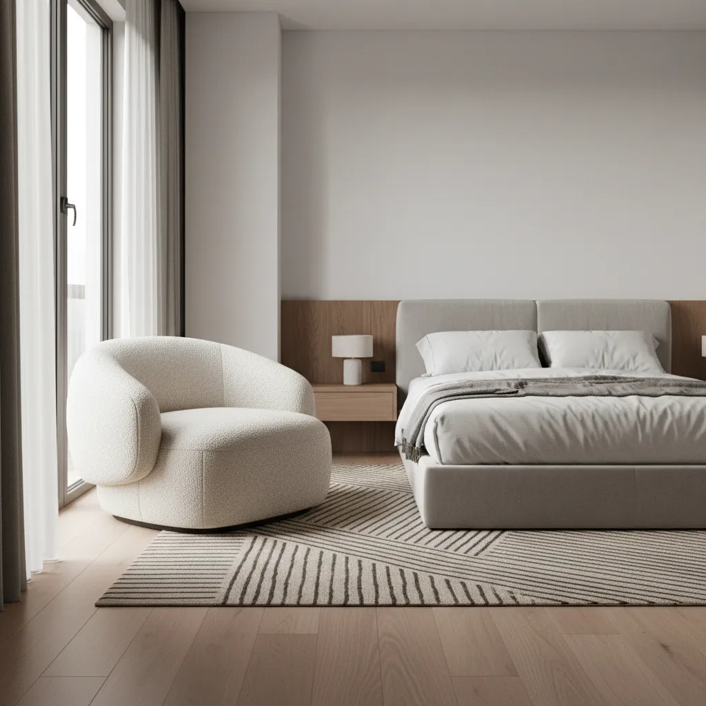 Small bedroom where a large chair makes the layout feel cramped