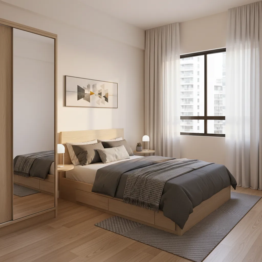 Space optimized small bedroom in Bangalore 2 BHK apartment
