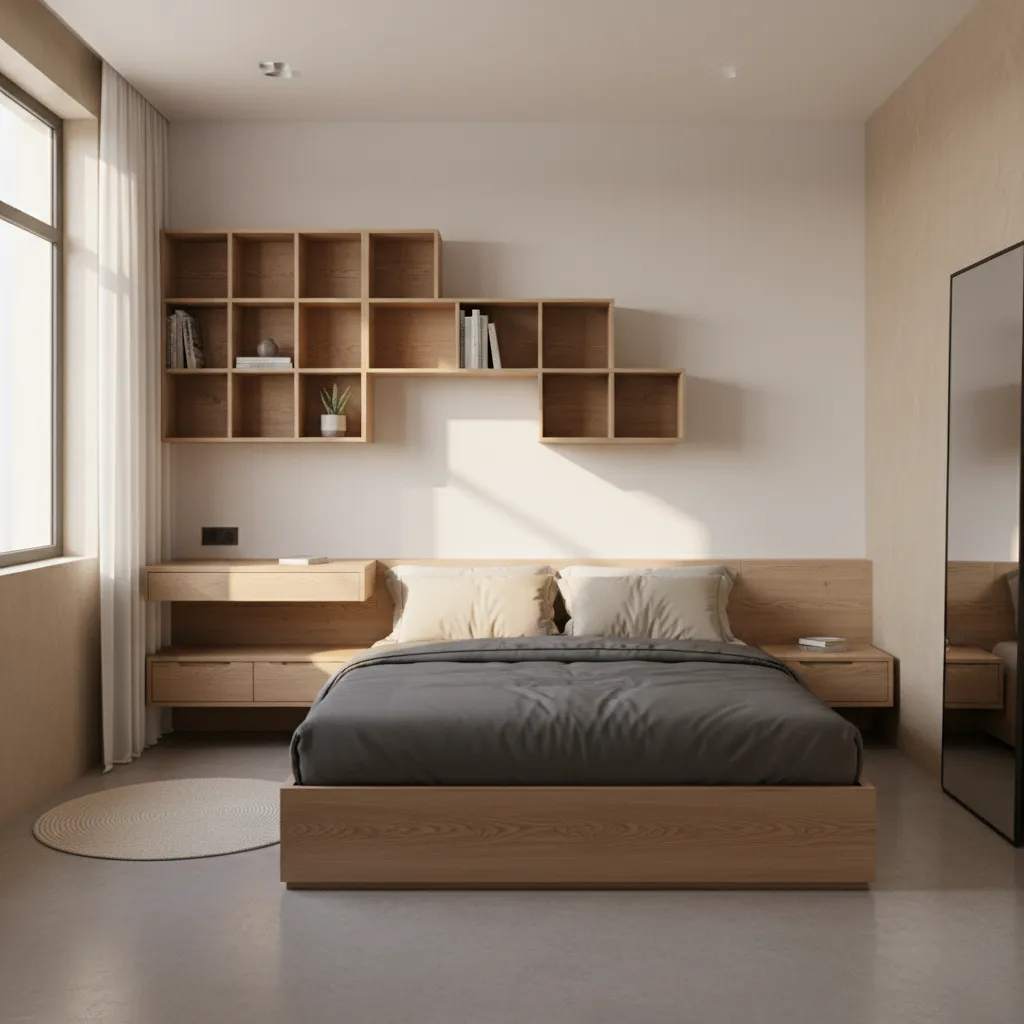 Efficiently designed small bedroom in shared apartment
