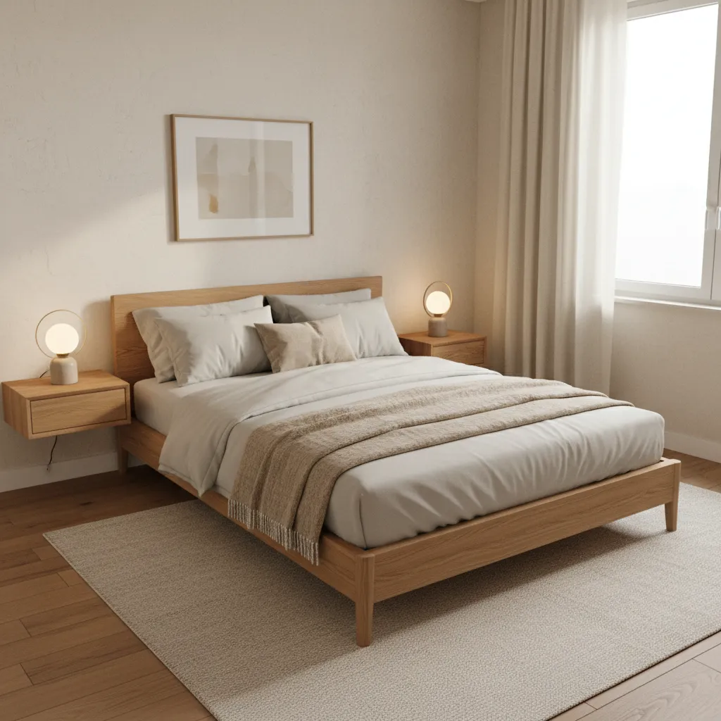 small bedroom with full bed layout and balanced walking space