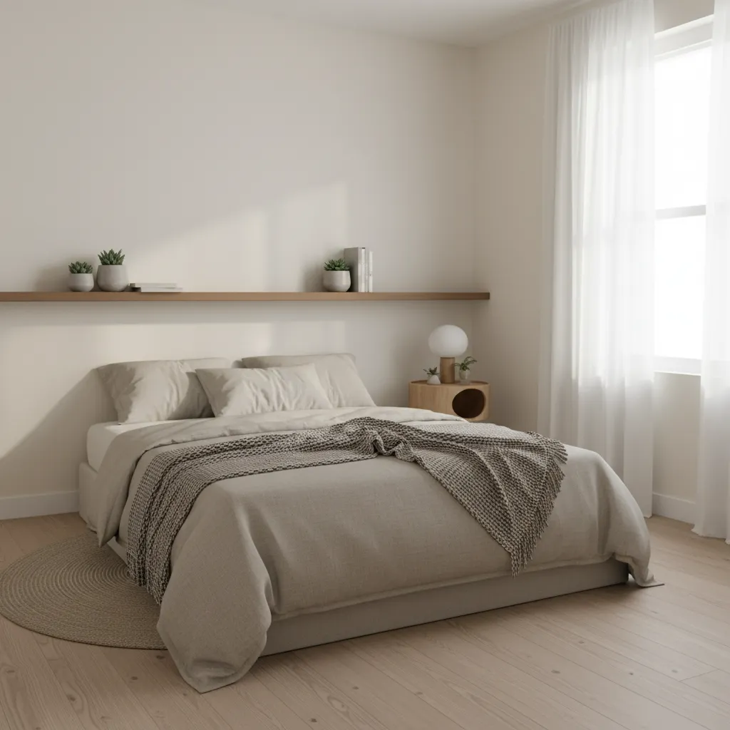 Optimized small bedroom layout with bed and minimal furniture