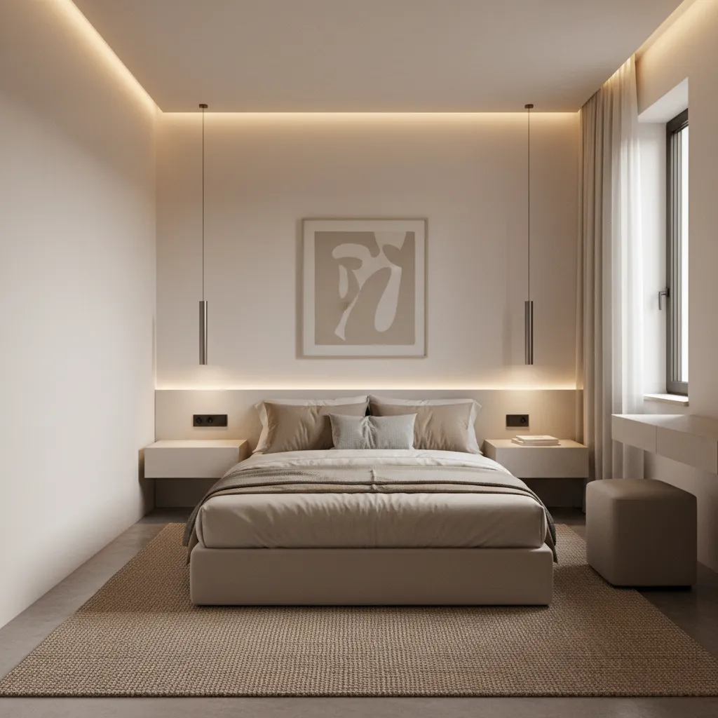 Small bedroom with layered lighting design