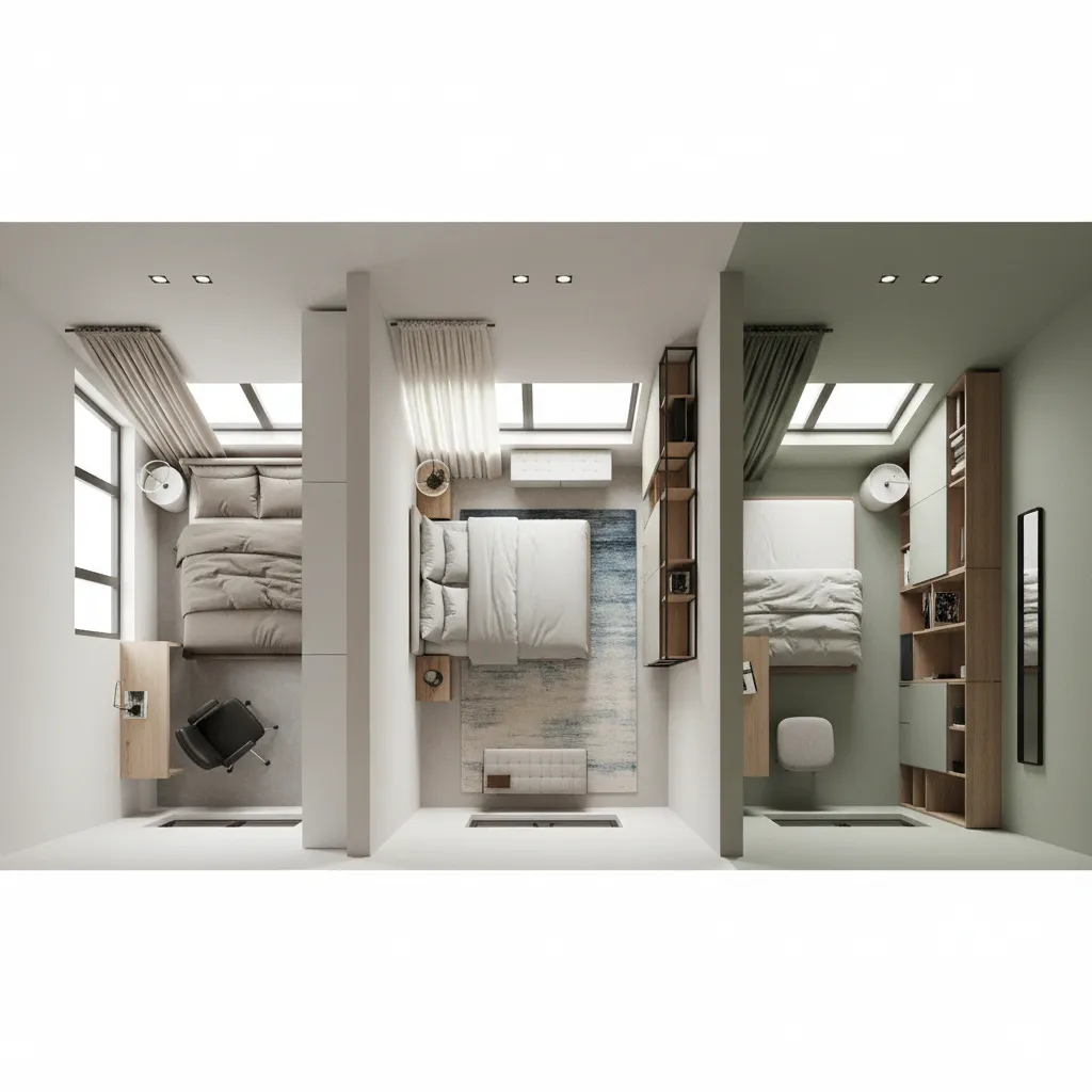 Examples of optimized small bedroom layouts