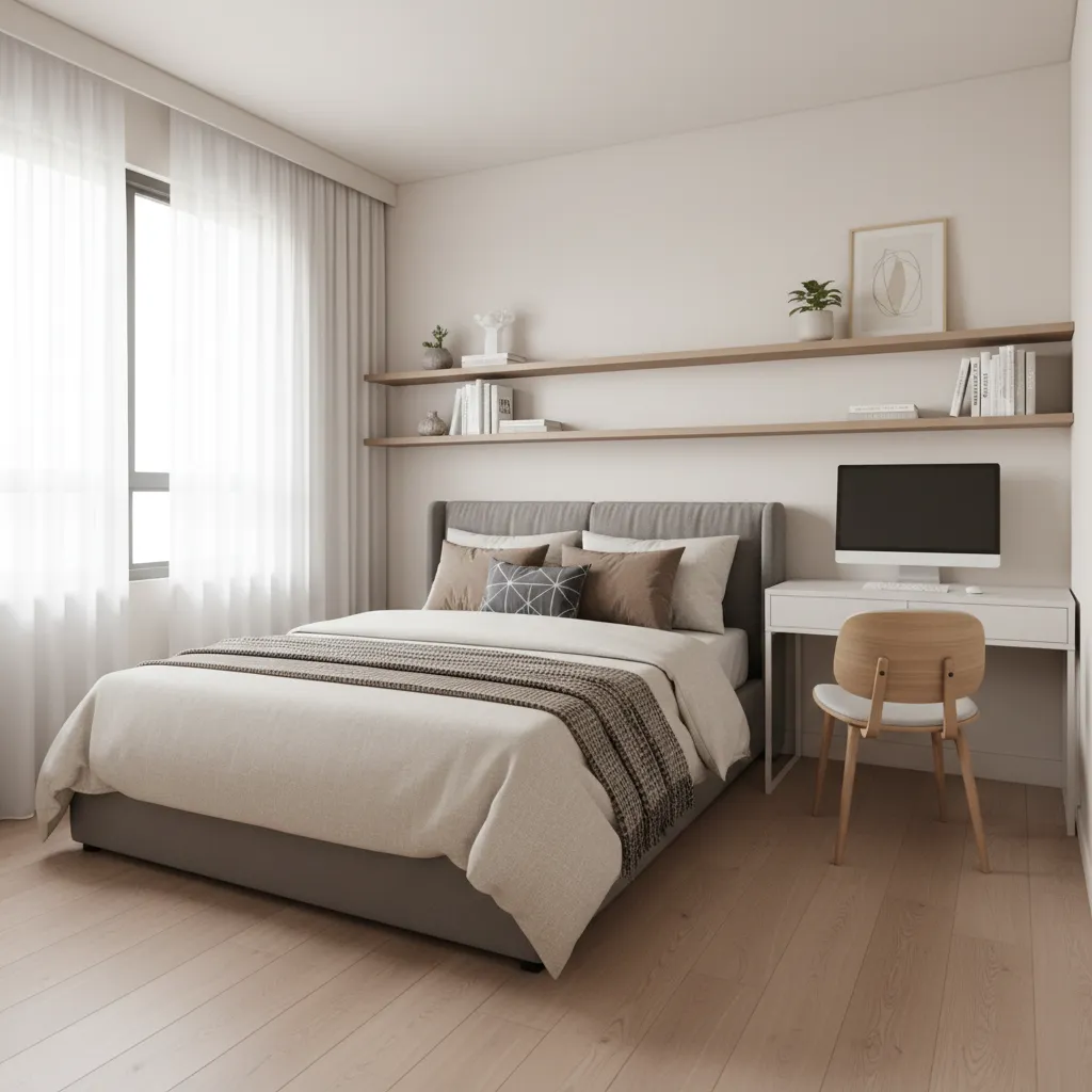 small bedroom layout showing efficient furniture placement and circulation space