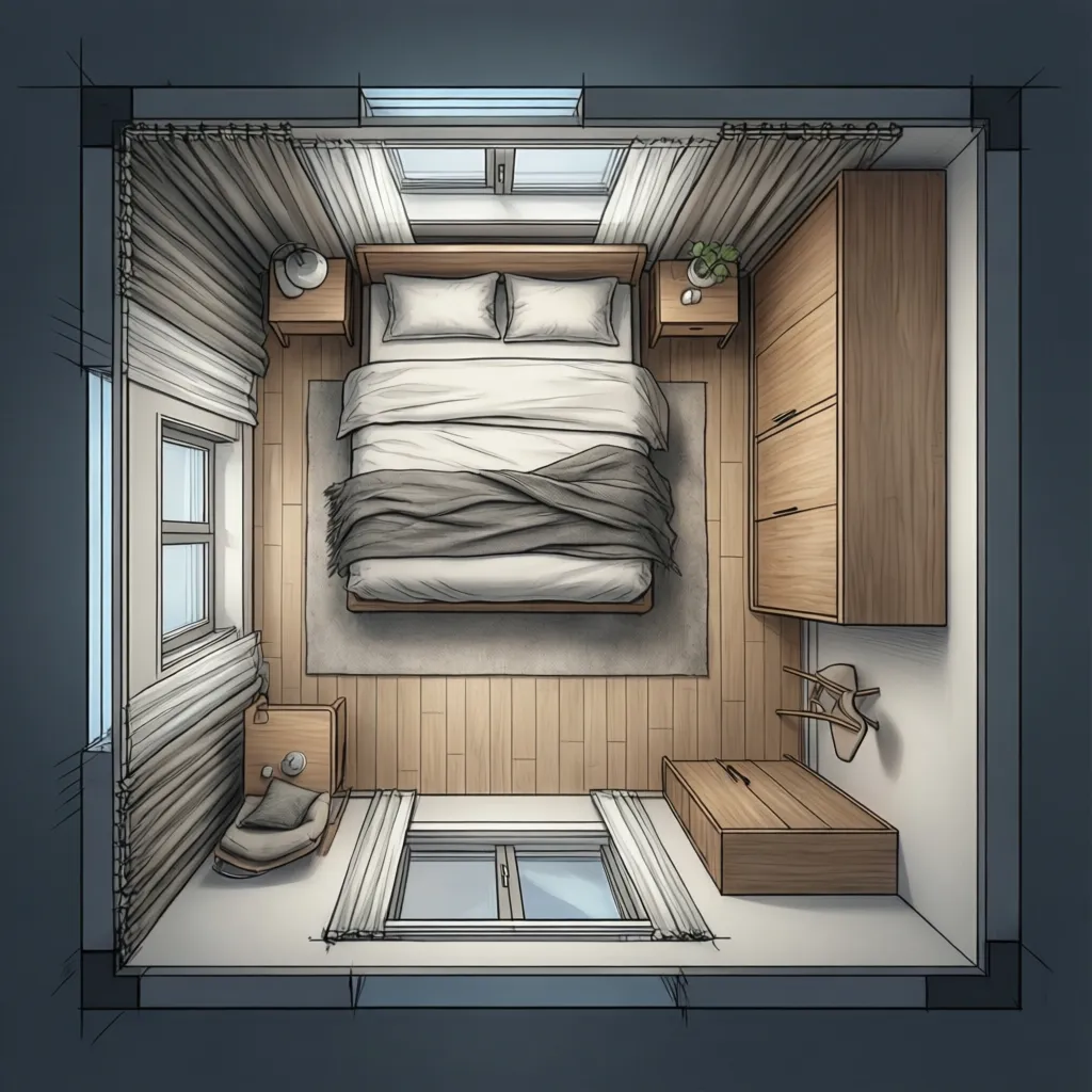 Top view bedroom layout plan for a small room
