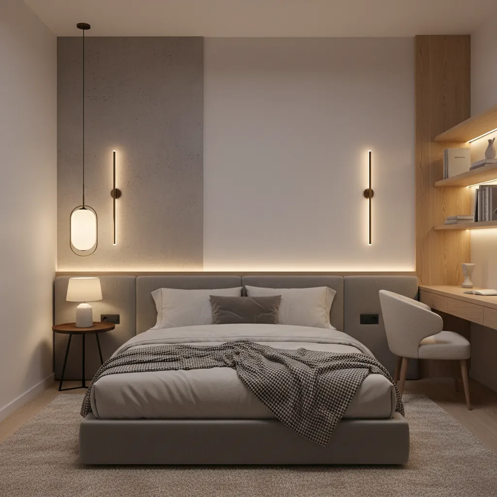 Iluminación indirecta en dormitorio pequeño moderno