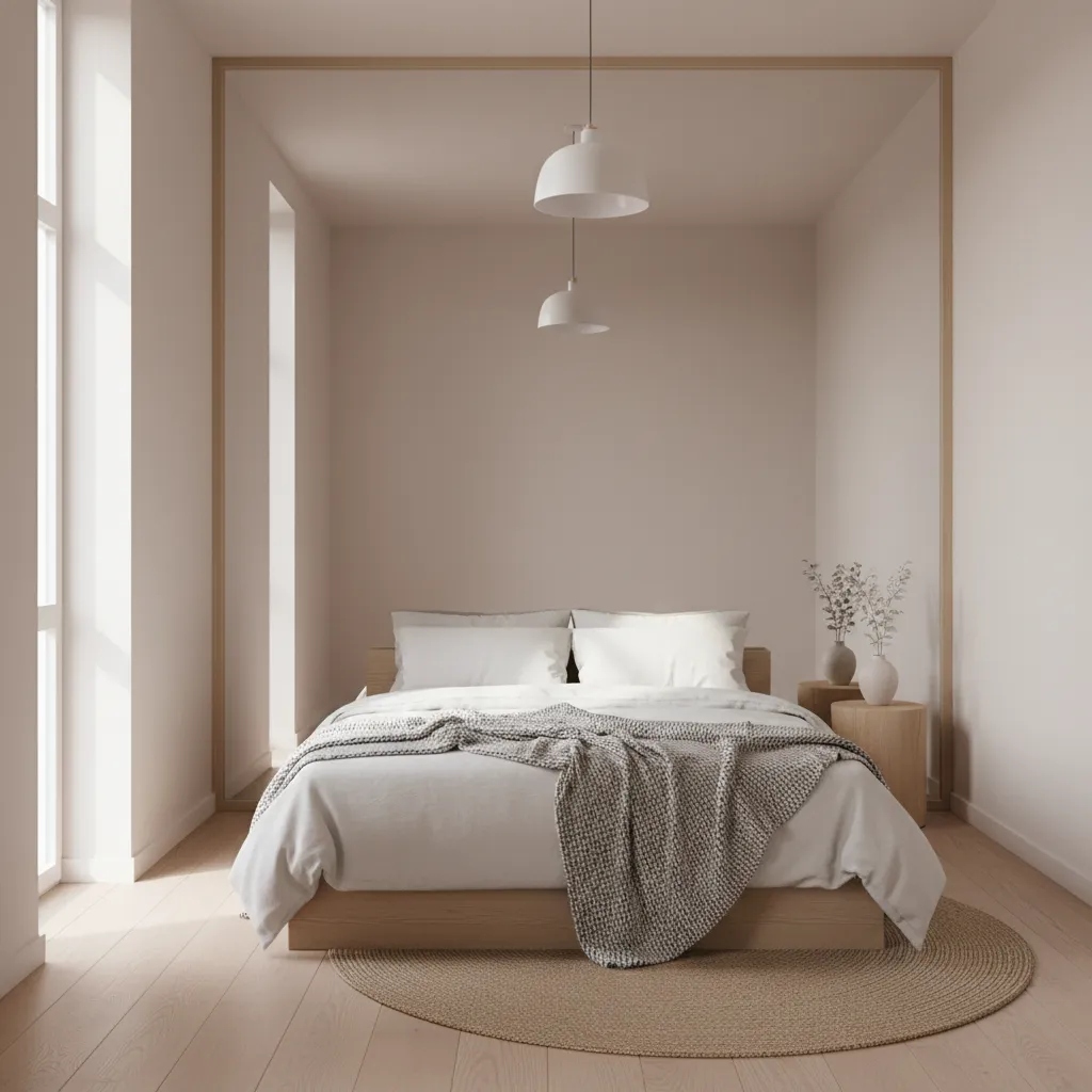 small bedroom using mirror and light colors to appear larger