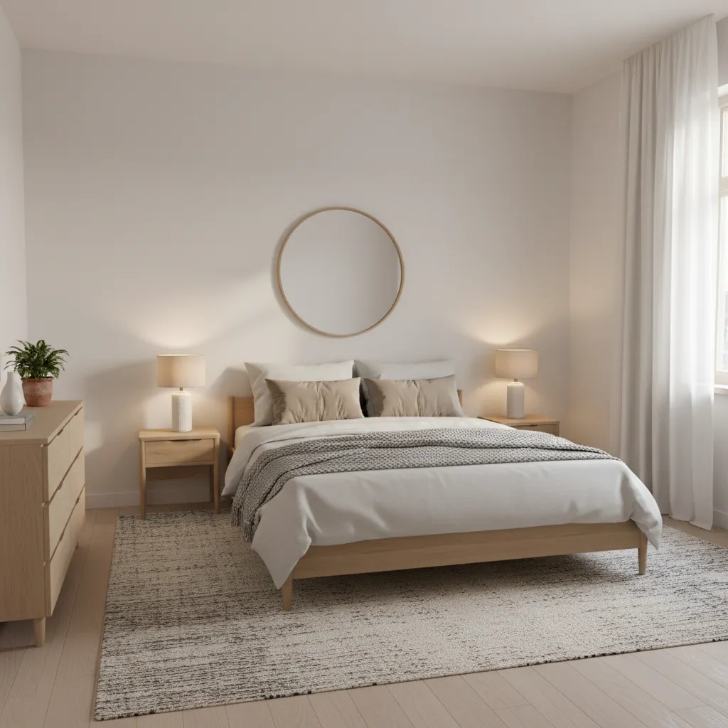 Small bedroom with optimized layout and minimal furniture