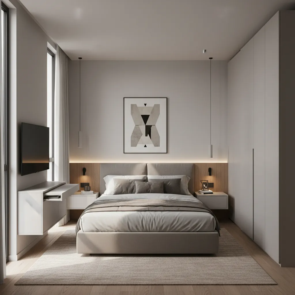 Compact bedroom design in narrow townhouse