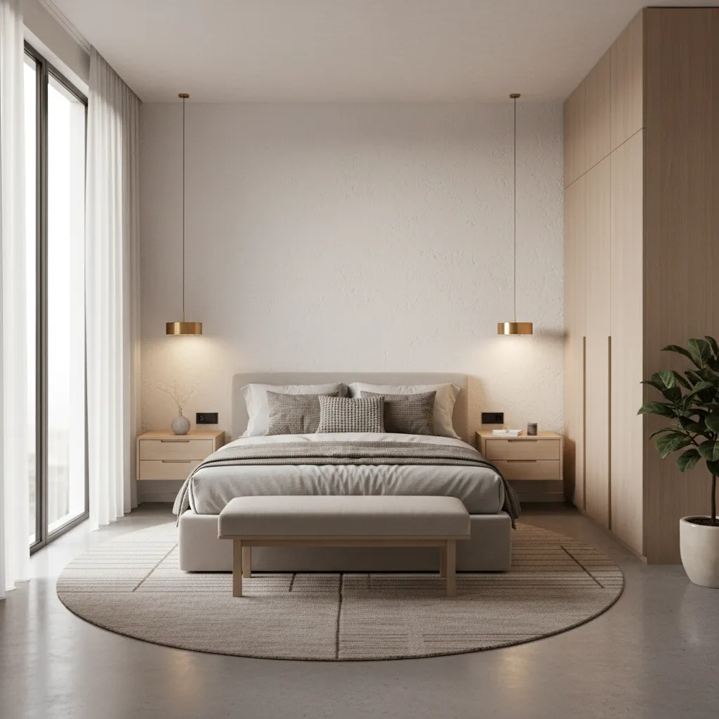 compact bedroom using wall sconces instead of table lamps