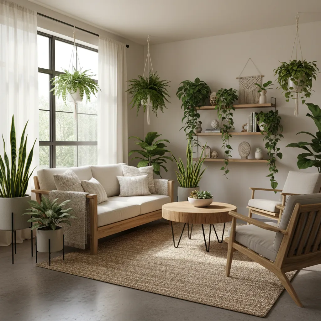 Apartamento pequeño con diseño biofílico