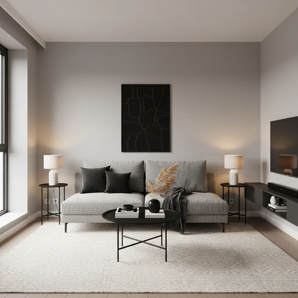 Optimizing a Small Black Grey Cream Living Room for Space and Light