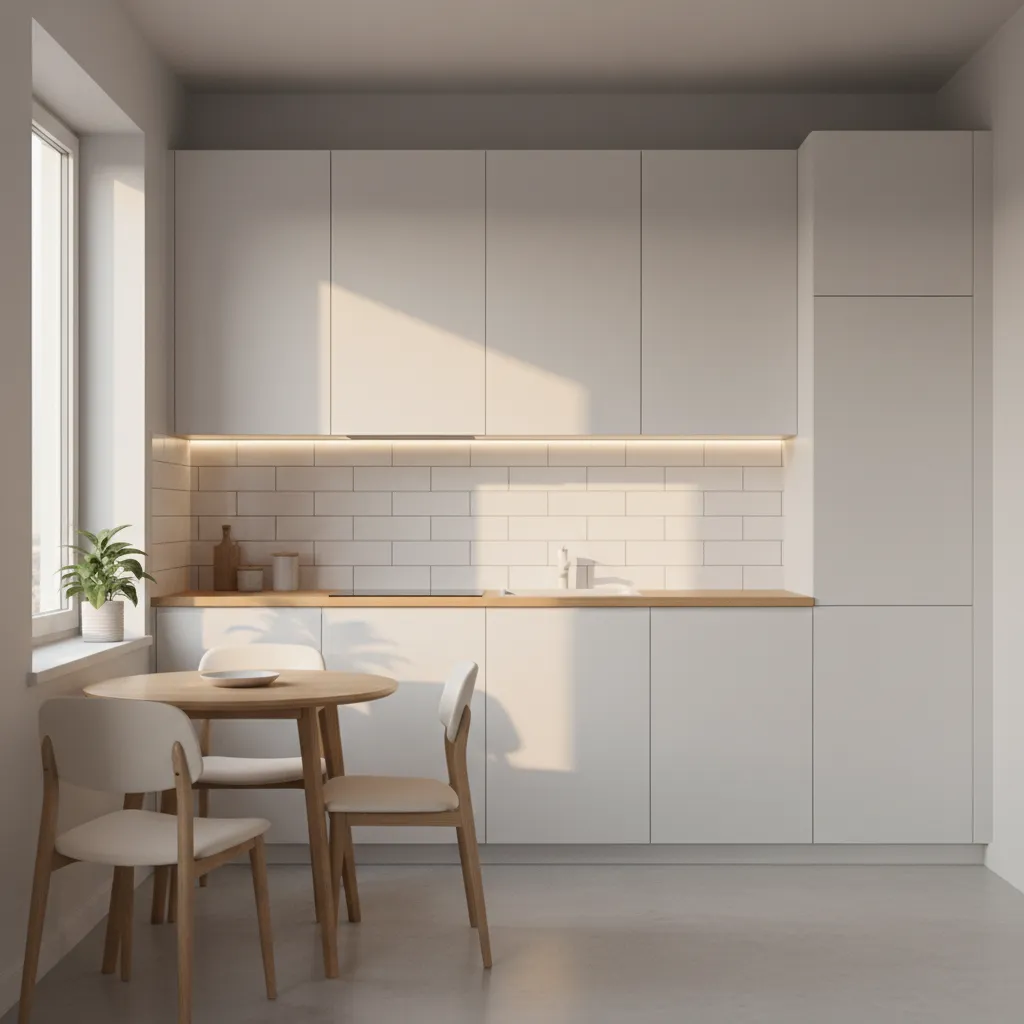compact modern kitchen designed with affordable cabinets and simple decor