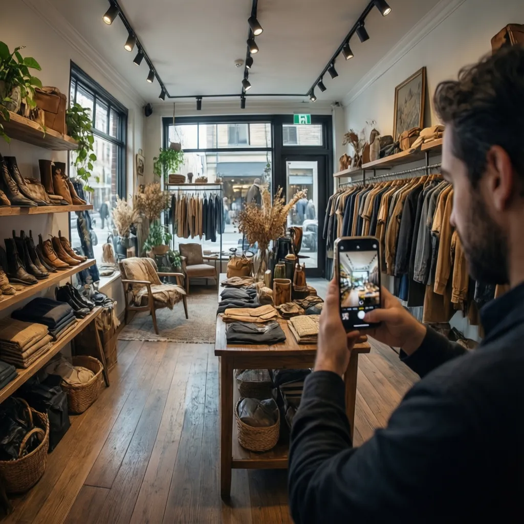 small business owner recording immersive store walkthrough video