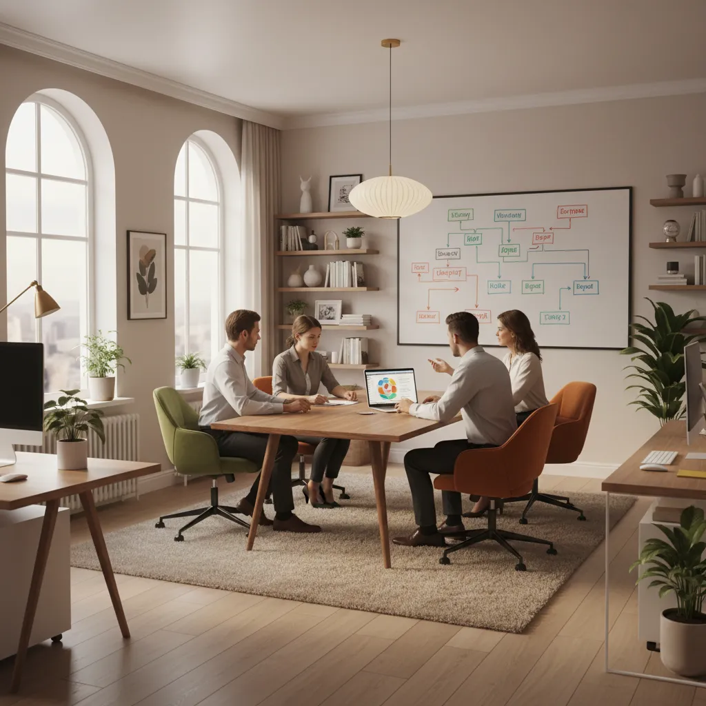 Small business team planning operational workflows in office