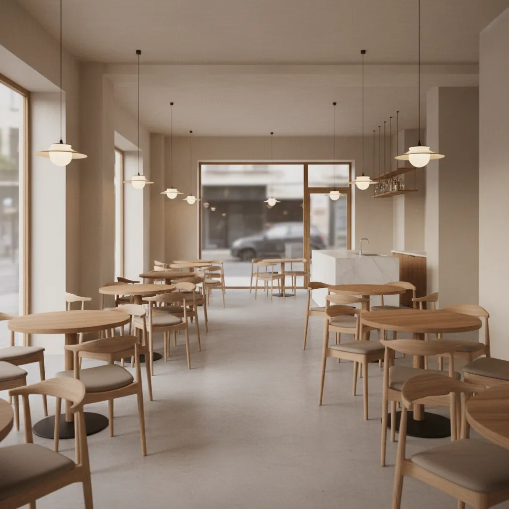 small cafe seating arrangement showing spacing between tables and walkway