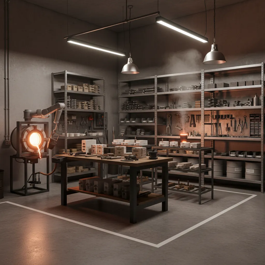 compact casting workshop with clearly divided functional zones