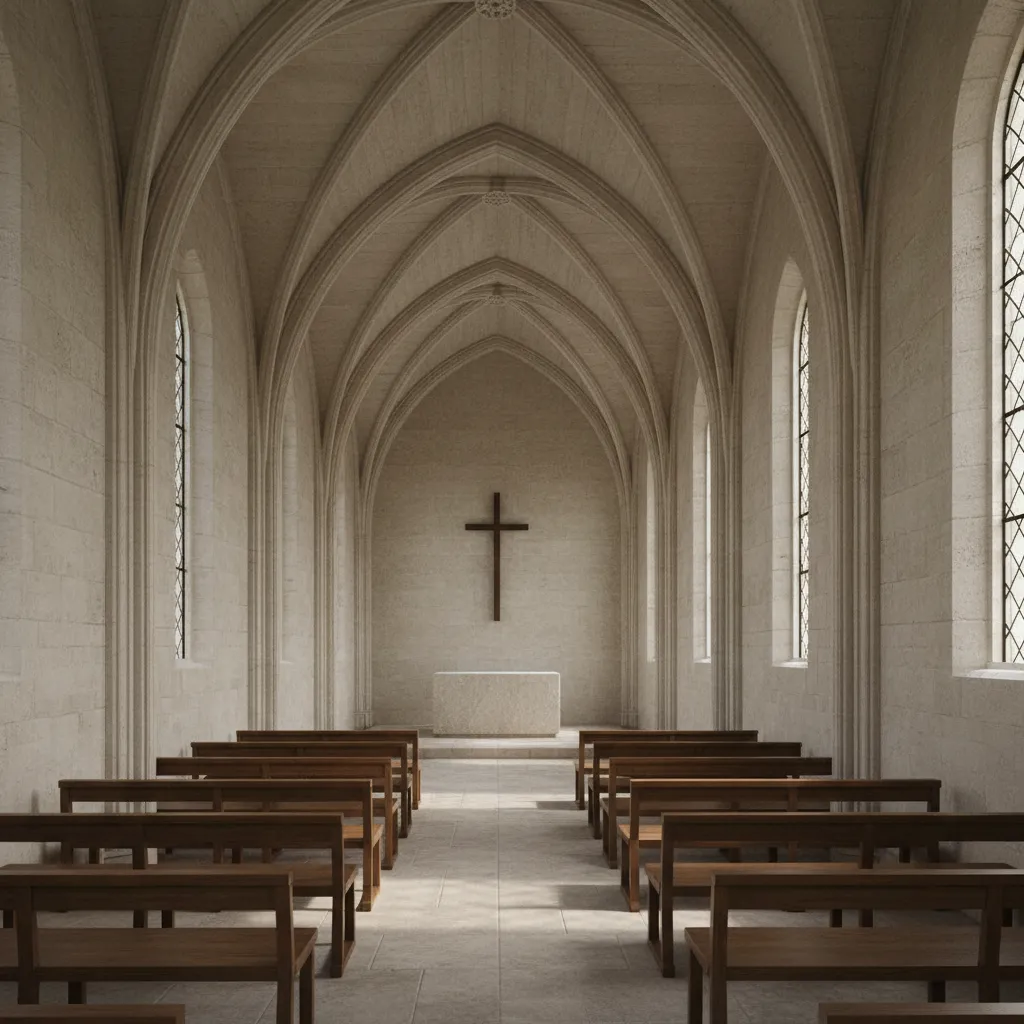 small chapel interior showing tall ceiling and vertical proportions