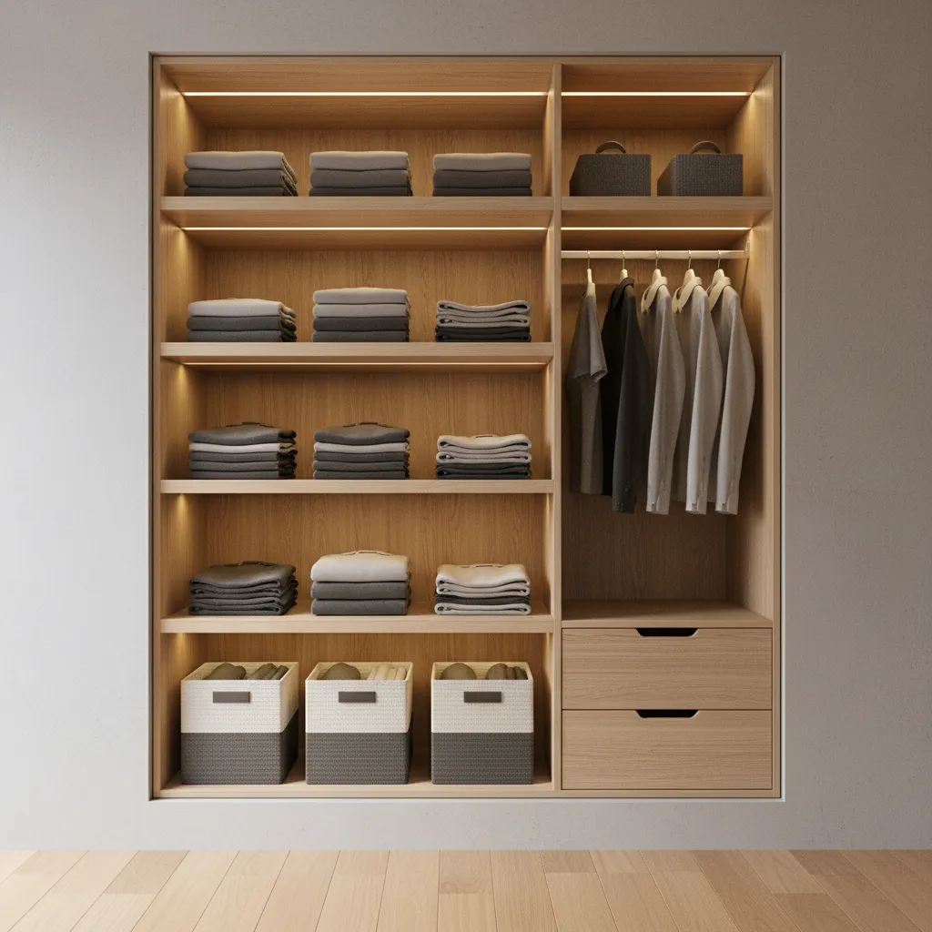 shelf based organizer system inside a compact closet