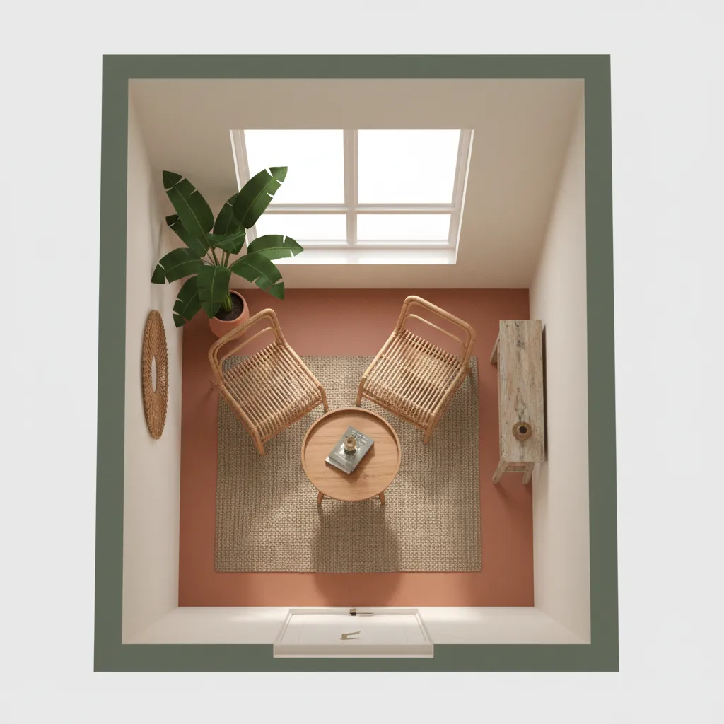 Small Cuban style living room layout with chairs coffee table and open walking space