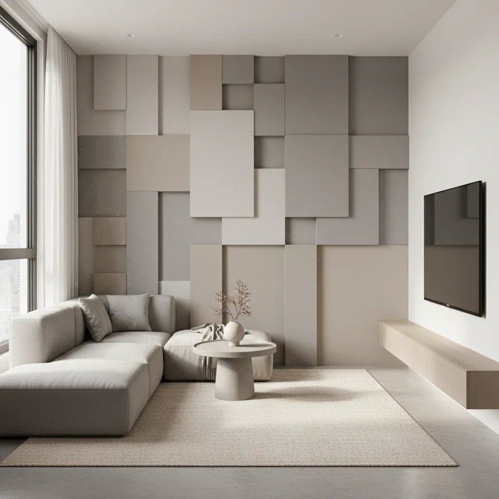 Apartamento pequeño con un panel geométrico cubista