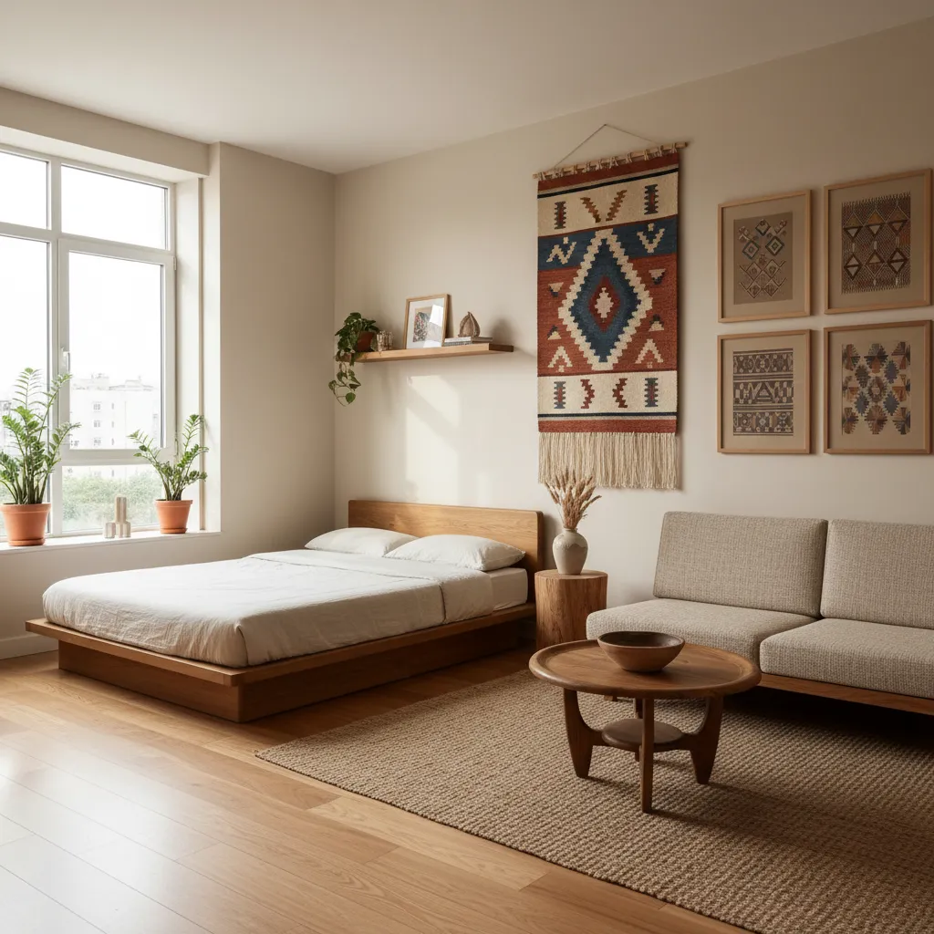 Apartamento pequeño con diseño cultural minimalista