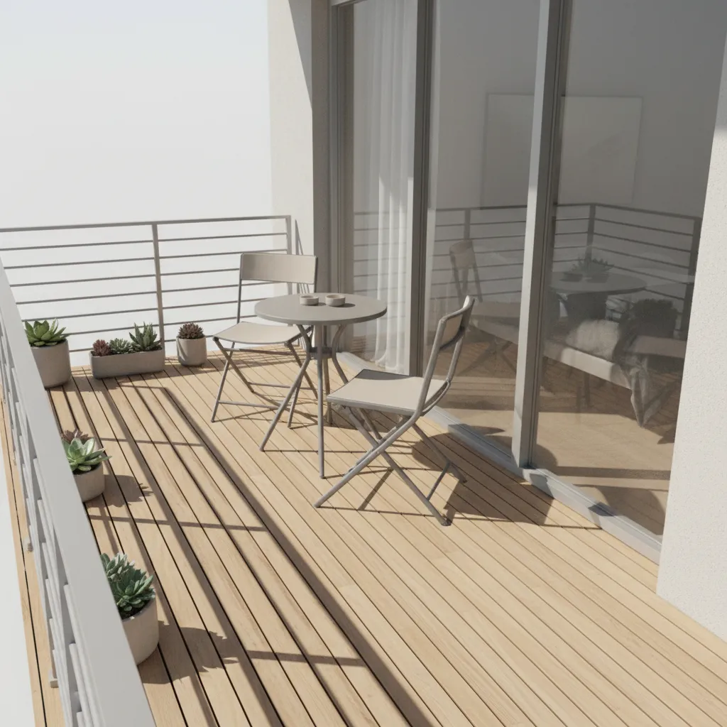 Comparison of compact outdoor furniture on a small bedroom deck