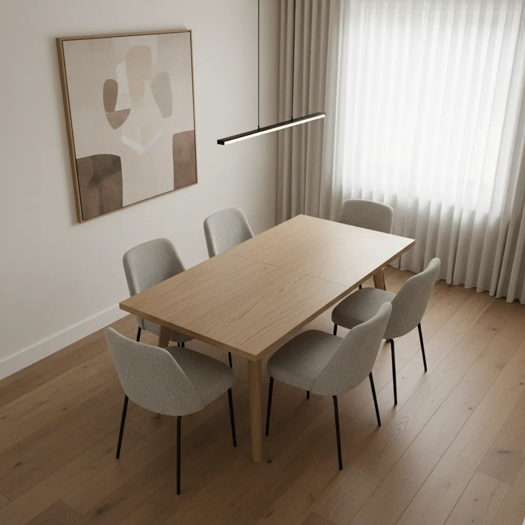 Small dining room showing walking clearance around a 30 x 60 dining table