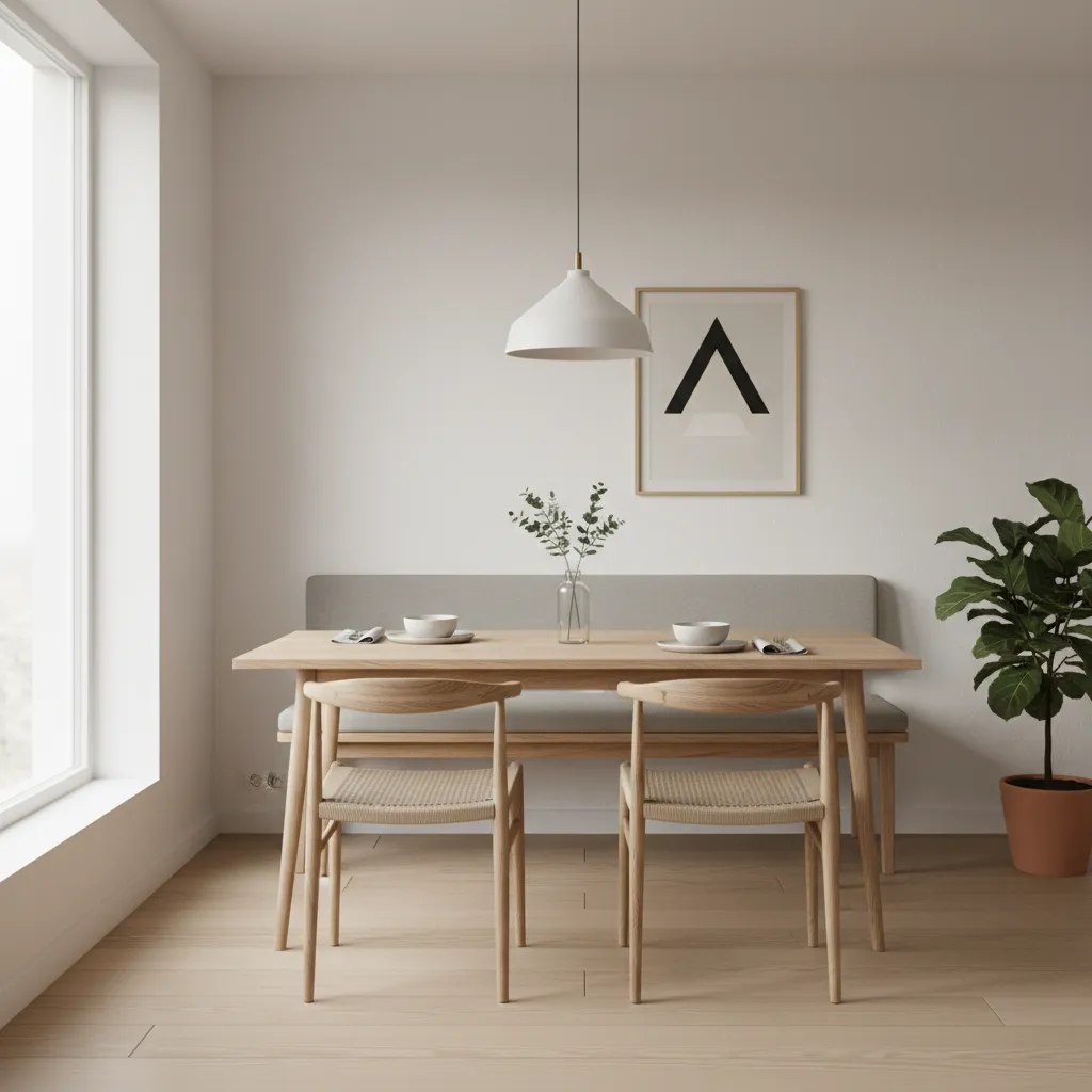 small dining room with bench seating against wall and rectangular dining table