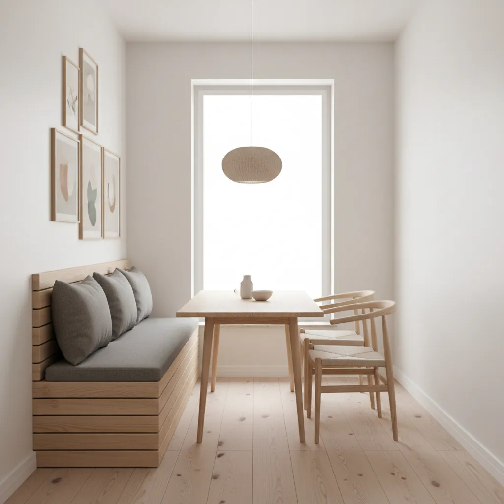 Small dining room using built in booth seating to save space