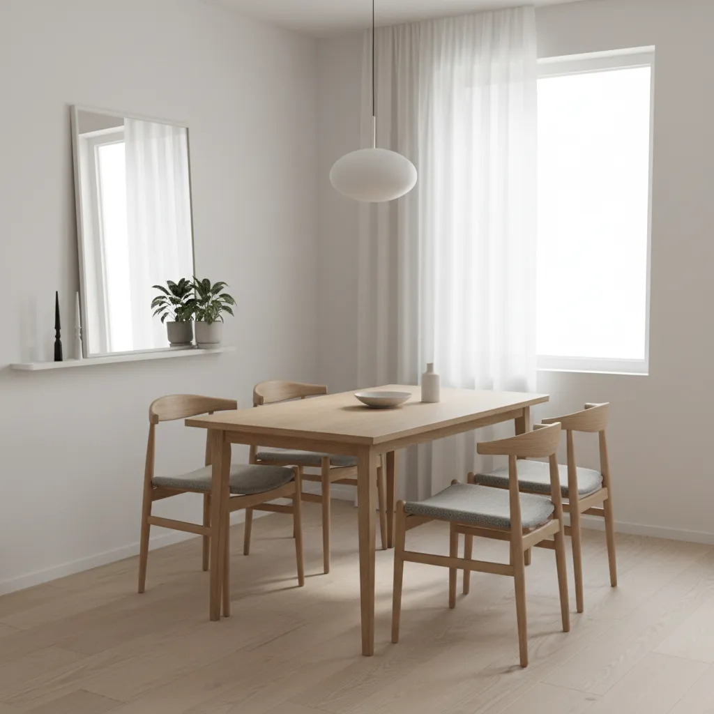 Small dining room layout with slim captain chairs and side chairs