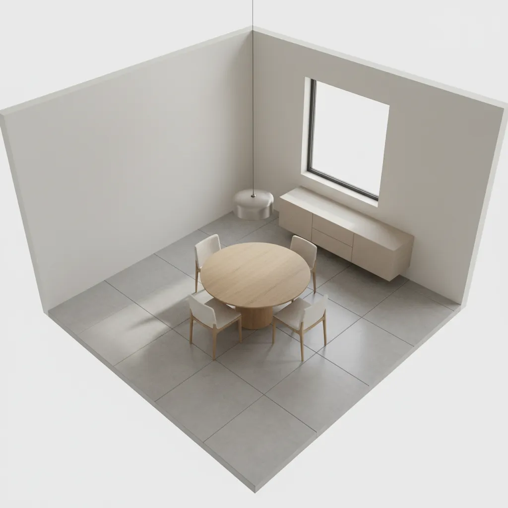 small dining room showing clearance space around dining table