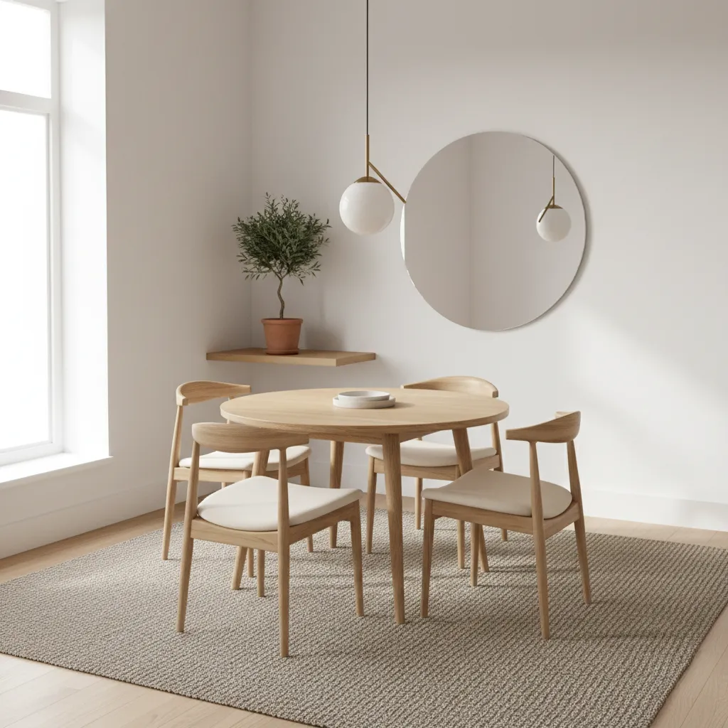 small dining room using large rug to make space feel bigger