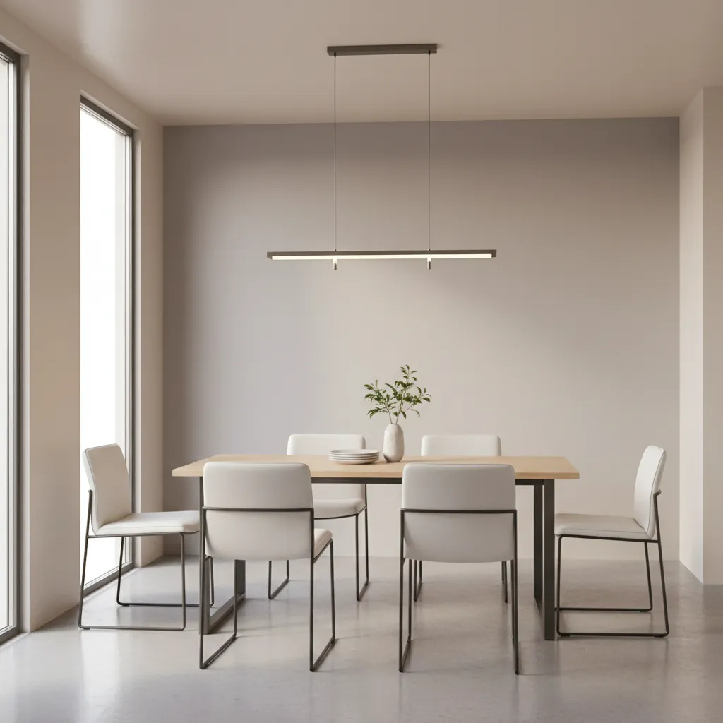 well proportioned small dining room with white leather dining chairs and rectangular table