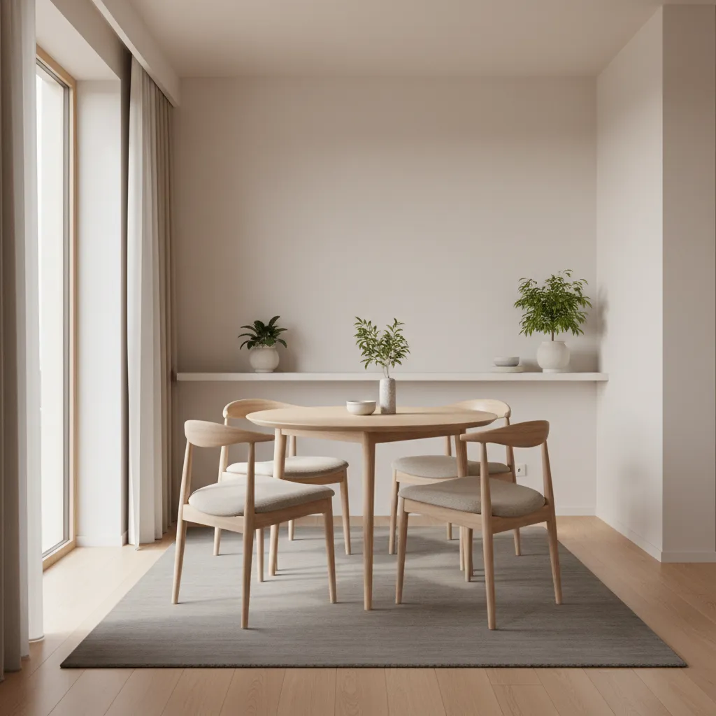 compact dining room with round table layout in a small apartment