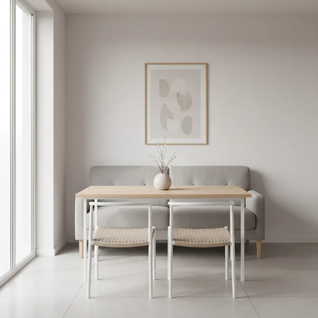 small dining room with wall mounted sofa seating and compact table