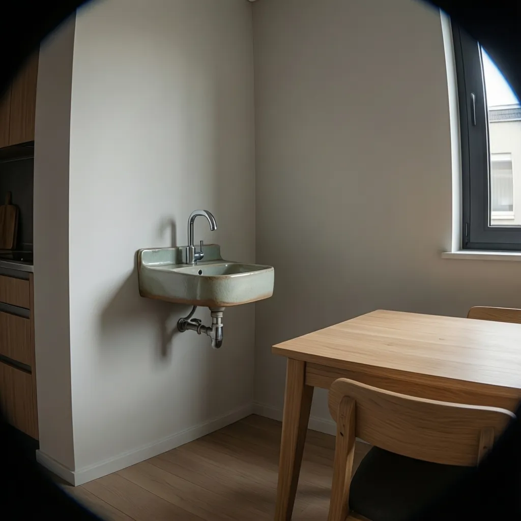 Compact wall mounted wash basin in a modern dining room corner