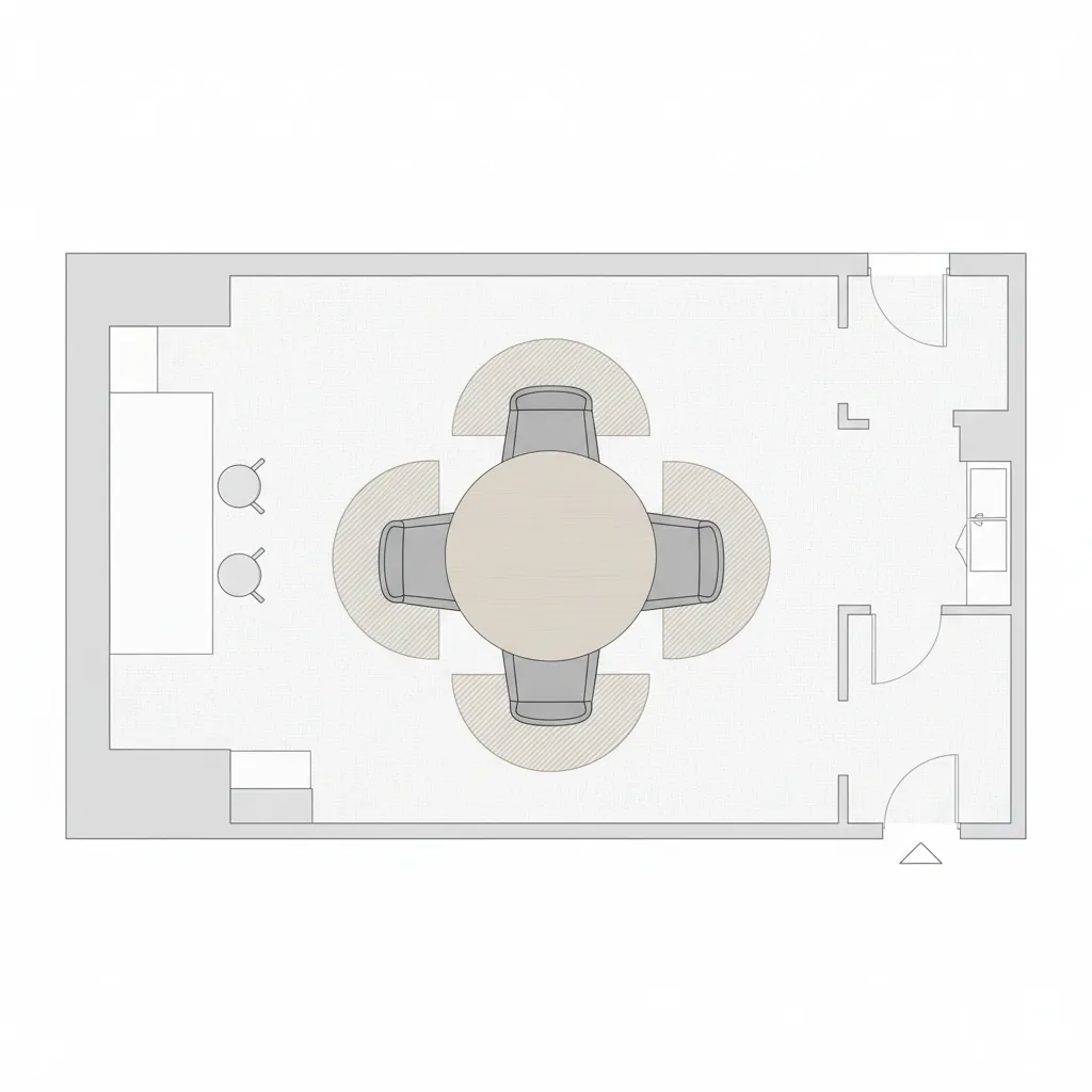 diagram showing clearance space around a small kitchen table