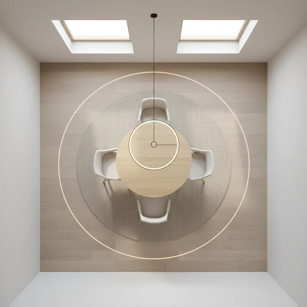 small dining room layout showing round table circulation space