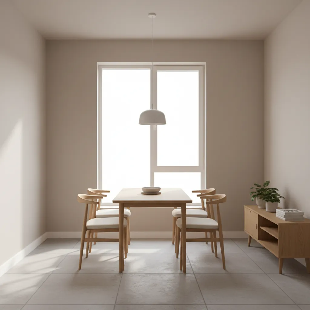 small dining area with compact four seat table demonstrating correct proportions