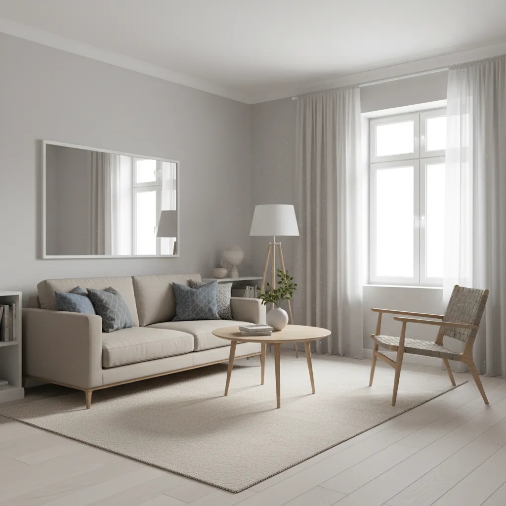 Small drawing room with light colour palette designed to make the space look larger