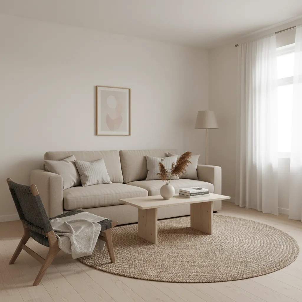 Light neutral sofa in a small drawing room interior