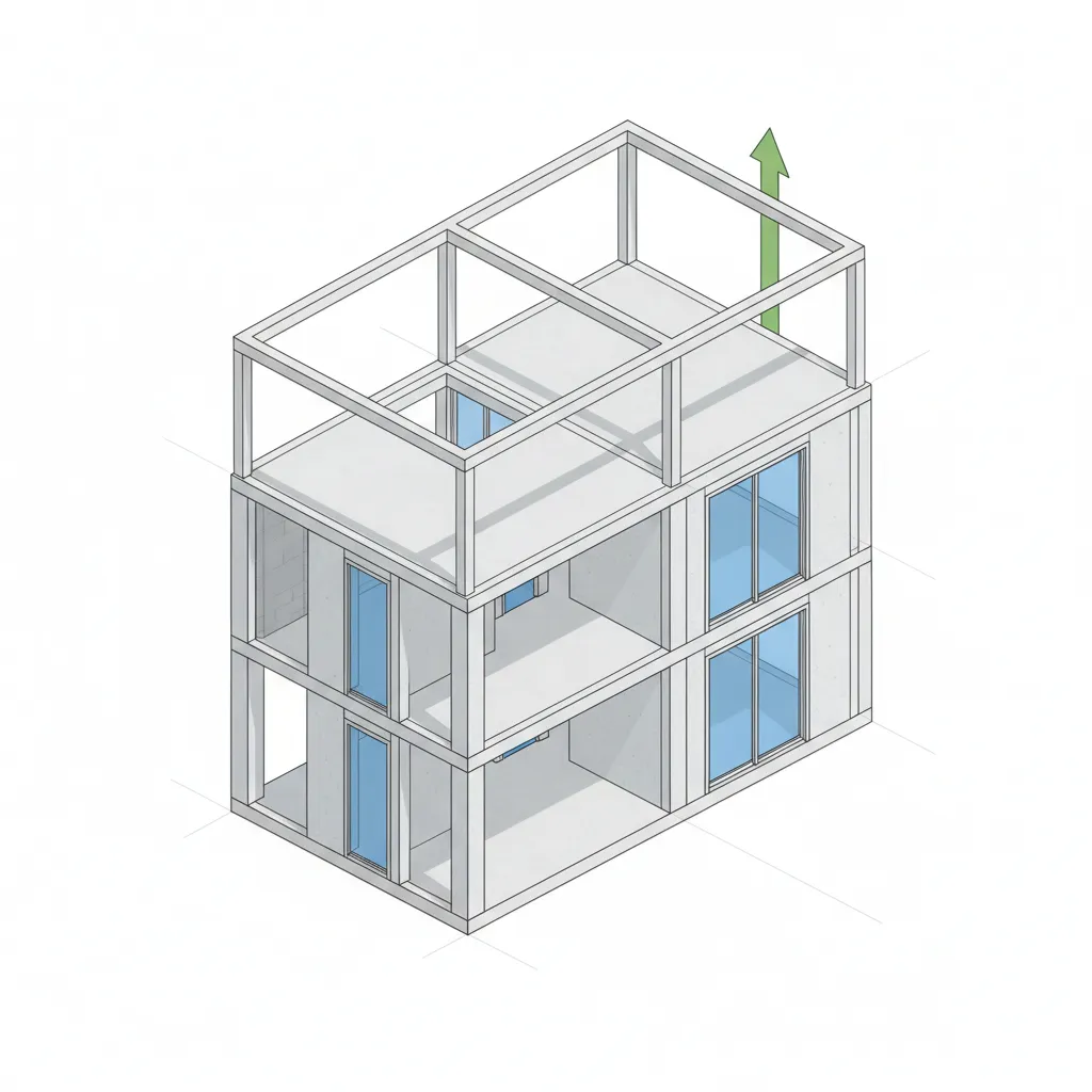 architectural diagram showing potential vertical expansion of a duplex house