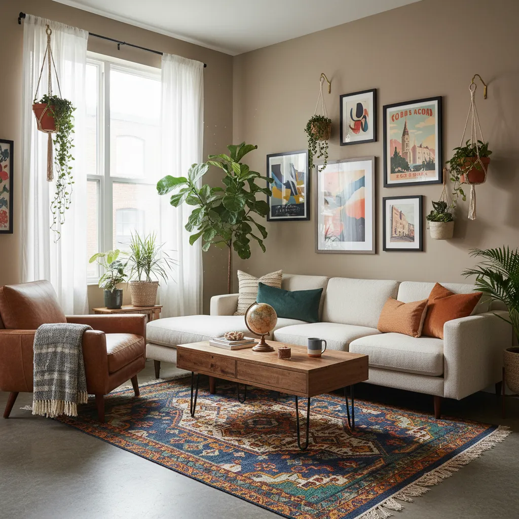 Apartamento pequeño decorado con estilo ecléctico equilibrado