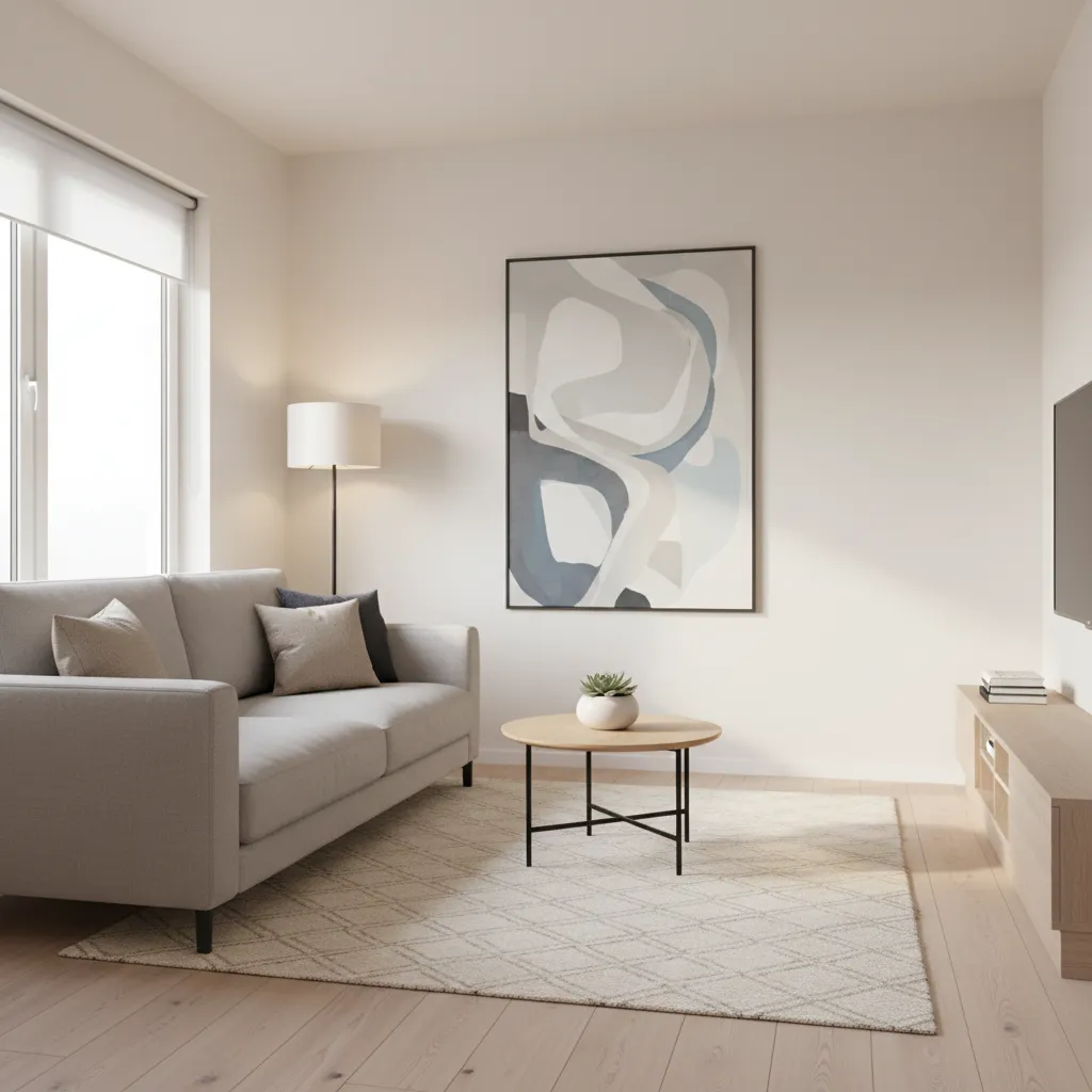 small flat living room with sofa coffee table and modern apartment decor