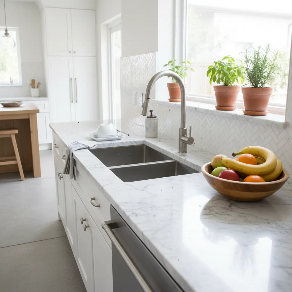 tiny flies hovering around kitchen sink and fruit bowl
