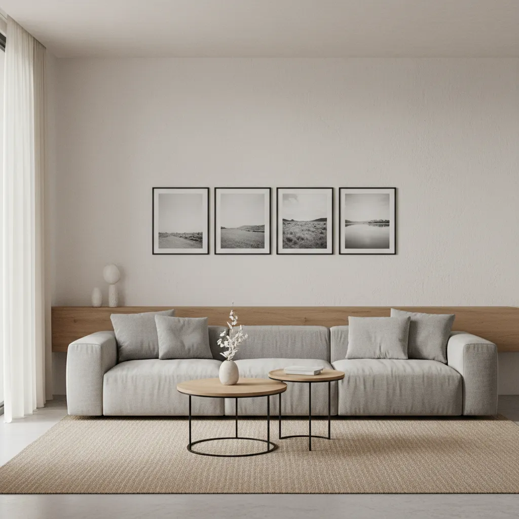 Example of a small gallery wall with 3 to 5 8x10 frames above a sofa